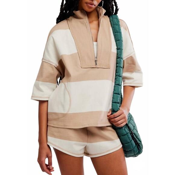 FREE PEOPLE Tops - NEW FREE PEOPLE retro rugby bottom top set in sandy combo